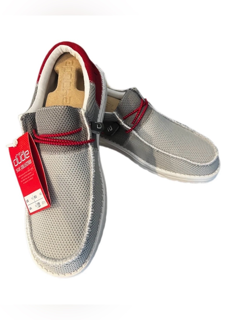 Hey Dude Grey Mesh Slip-On Loafers with Red Accent